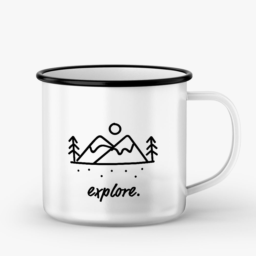 "explore" Emaille Tasse  